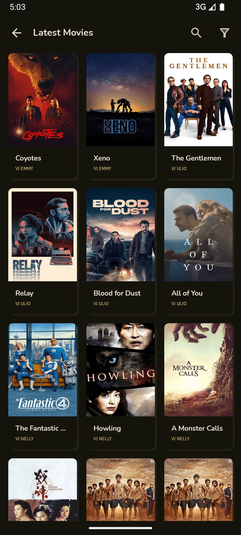 Kawogo Movies Library Screen